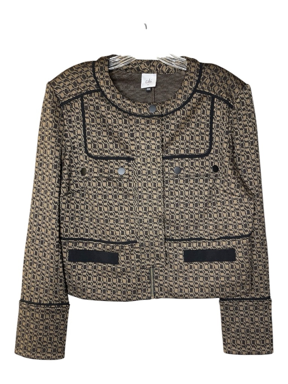 CAbi Director Jacket Tweed Crop in Brown & Black NWT Sz M - Picture 2 of 6